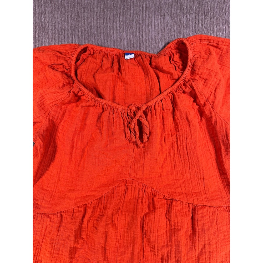Old Navy Womens Orange Red Cotton Gauze Short Sleeve Tiered Mini Dress Small - Picture 2 of 6